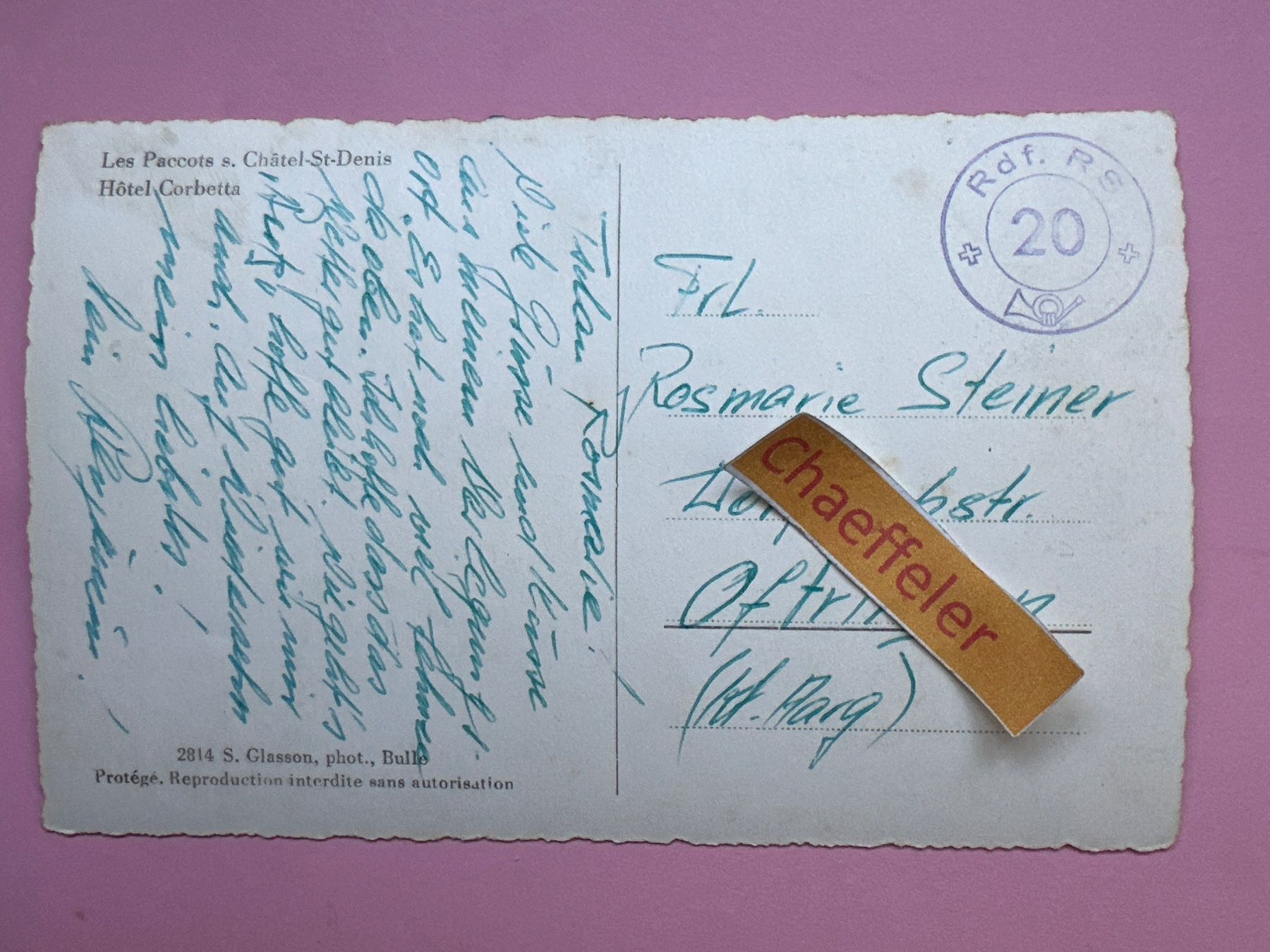 Cartes postales: Les Paccots s. Châtel-St-Denis, Hotel Corbett FELDPOST – D'occasion à Zürich par Chaeffeler 1