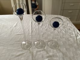 3er Set moderne Kerzenständer aus Glas mit Kerzen, neu