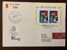 CH 1962 ill. R-Eil-Ersttagsbrief Block 50. J. Pro Juventute