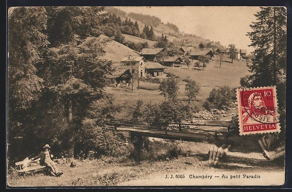Cartoline postali: Champery, Au petit Paradis, Ortsansicht – Usato da Berlin venduto da bartko-reher