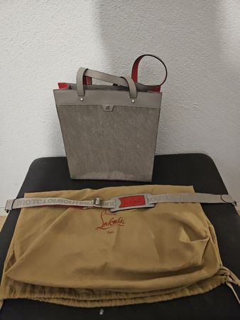Sac Cabas Louboutin Cuir Gris et Rouge
