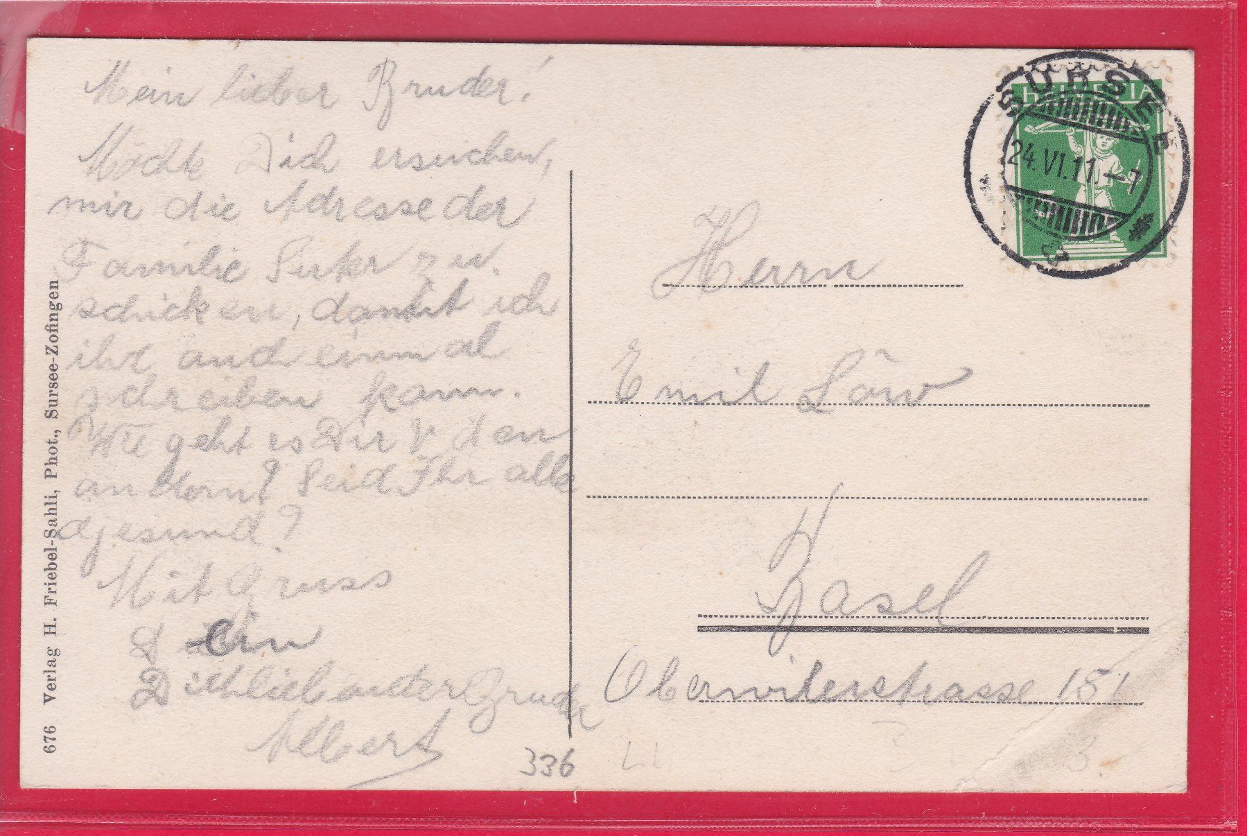 Cartoline postali: SURSEE - HINTERER GRABEN, 24.6.1911 – Usato da Oberrieden venduto da Gebirgsstelze 1