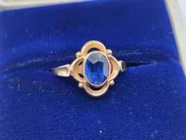 Vintage Saphirring aus 583 Gold, Vintage Schmuck Gr. 55-56