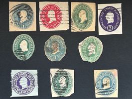 🗽 USA Ganzsache 1870  Konvolut: 10 diverse Briefausschnitte