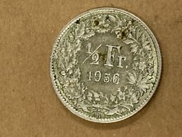 SVIZZERA 1/2  FR MONETA IN ARGENTO 1956 usata - circolata
