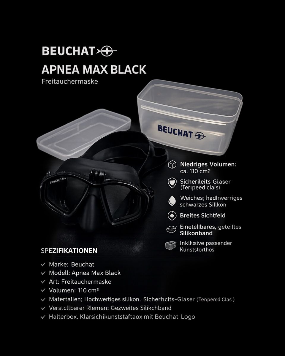 Flossen, Masken & Schnorchel: Beuchat Apnea Max Black Freitauchermaske mit Box – Gebraucht aus Hedingen von PabloEscobar-