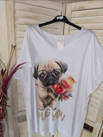 Weisses T-Shirt mit Mops-Print