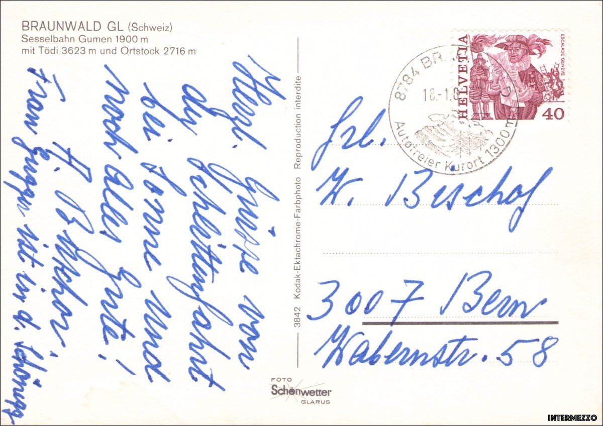 Cartes postales: Braunwald GL // 1981 Sesselbahn Gumen // Winter – D'occasion à Basel par intermezzo12 1