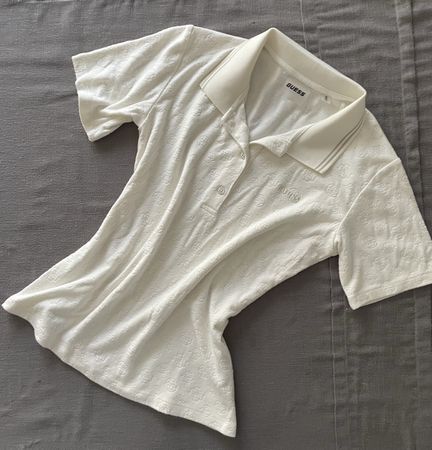 Polo Shirt Guess Strick kurzarm creme Grösse S