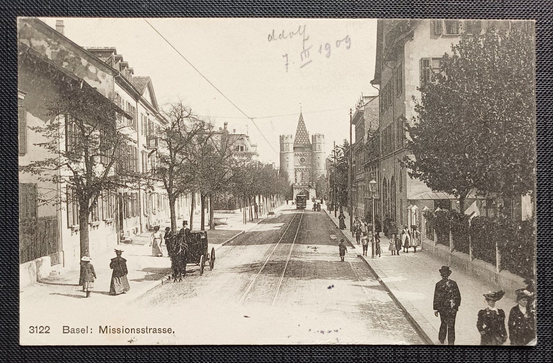 Cartoline postali: AK Missionsstrasse BASEL belebt 1909 – Usato da Brittnau venduto da simionius