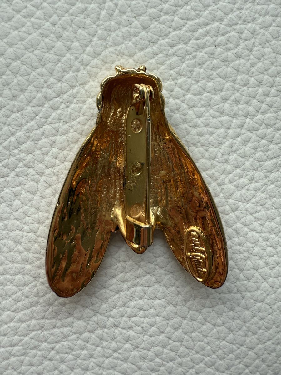 Broche Cigale Signée René Gouin - Métal Doré, Bijou Vintage Occasion