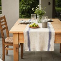 100% Leinen Tischläufer im Vintage-Stil mit blauen Streifen