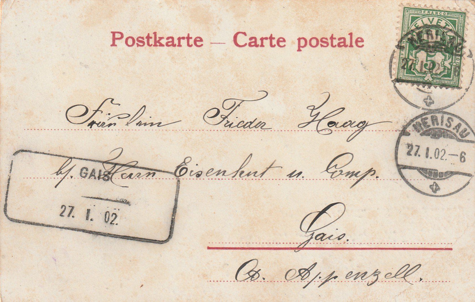 Tutti i francobolli: Aushilfsstempel Gais auf Ak – Usato da Rorschacherberg venduto da fratovi2