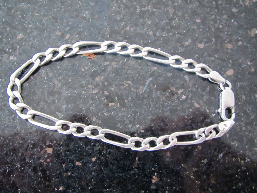 💍 Brazalete Figaro Plata 925 – 7.5 Pulgadas – 4.5 Mm Ancho – Hecho En Italia – Certificado