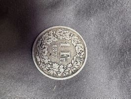 1 Frank 1877 Helvetia Stempel Silber Münze guter Zustand