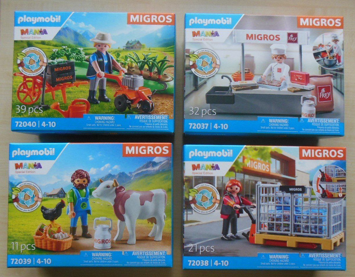 Playmobil Giocattoli: 4 x Playmobil Migros-Mania – Nuovo e nell'imballaggio originale da Zwillikon venduto da Boban69