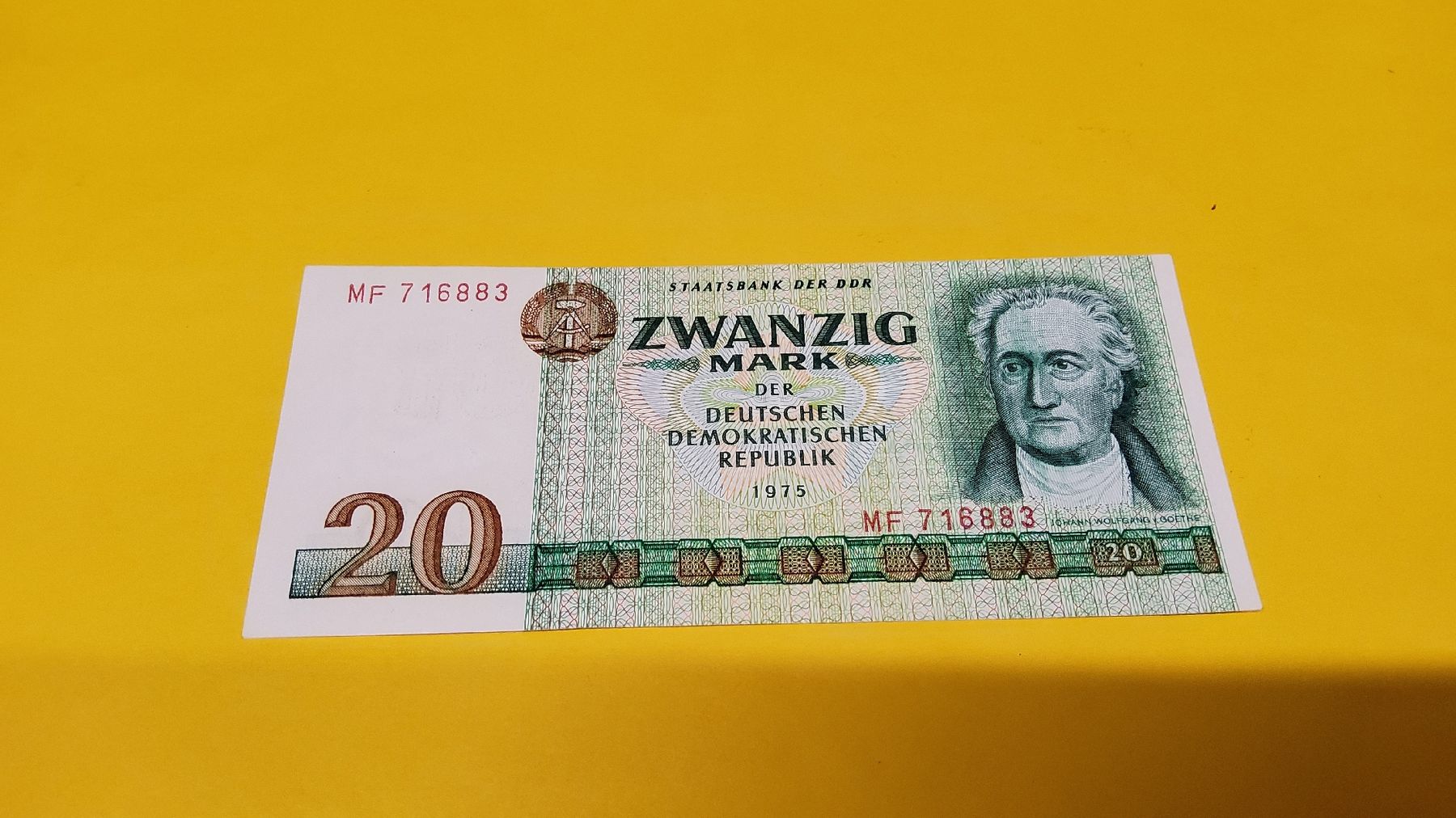 Banconote: 20 Mark DDR 1975 Banknote  – Nuovo e nell'imballaggio originale da Herisau venduto da Nluanalucas