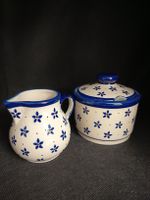 Zuckerdose und Milchkännchen Keramik blaues Blumenmuster neu