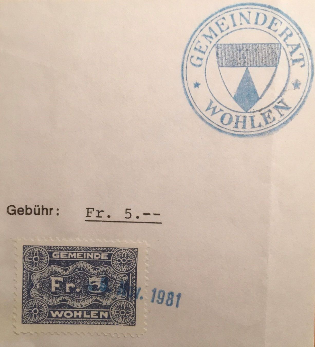 Tutti i francobolli: Fiskalmarke Gemeinde Wohlen Fr. 5 – Usato da Hunzenschwil venduto da zibu88