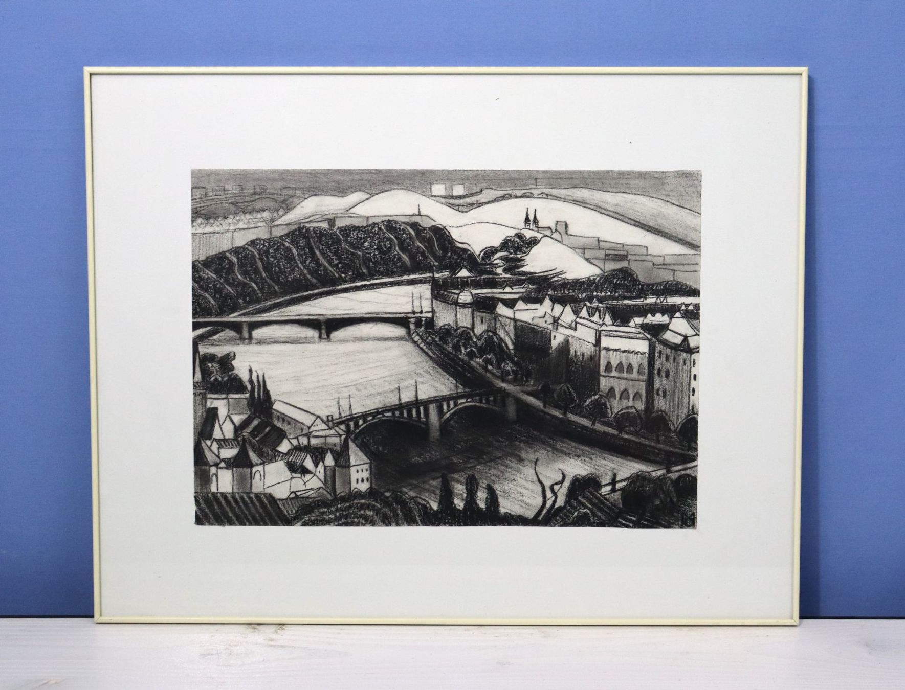 Dipinti: Monika Buchmann-Helbling 1925-2004, Kohlestift/Papier "Prag" – Usato da Zug venduto da Kunst-Fundgrube 3