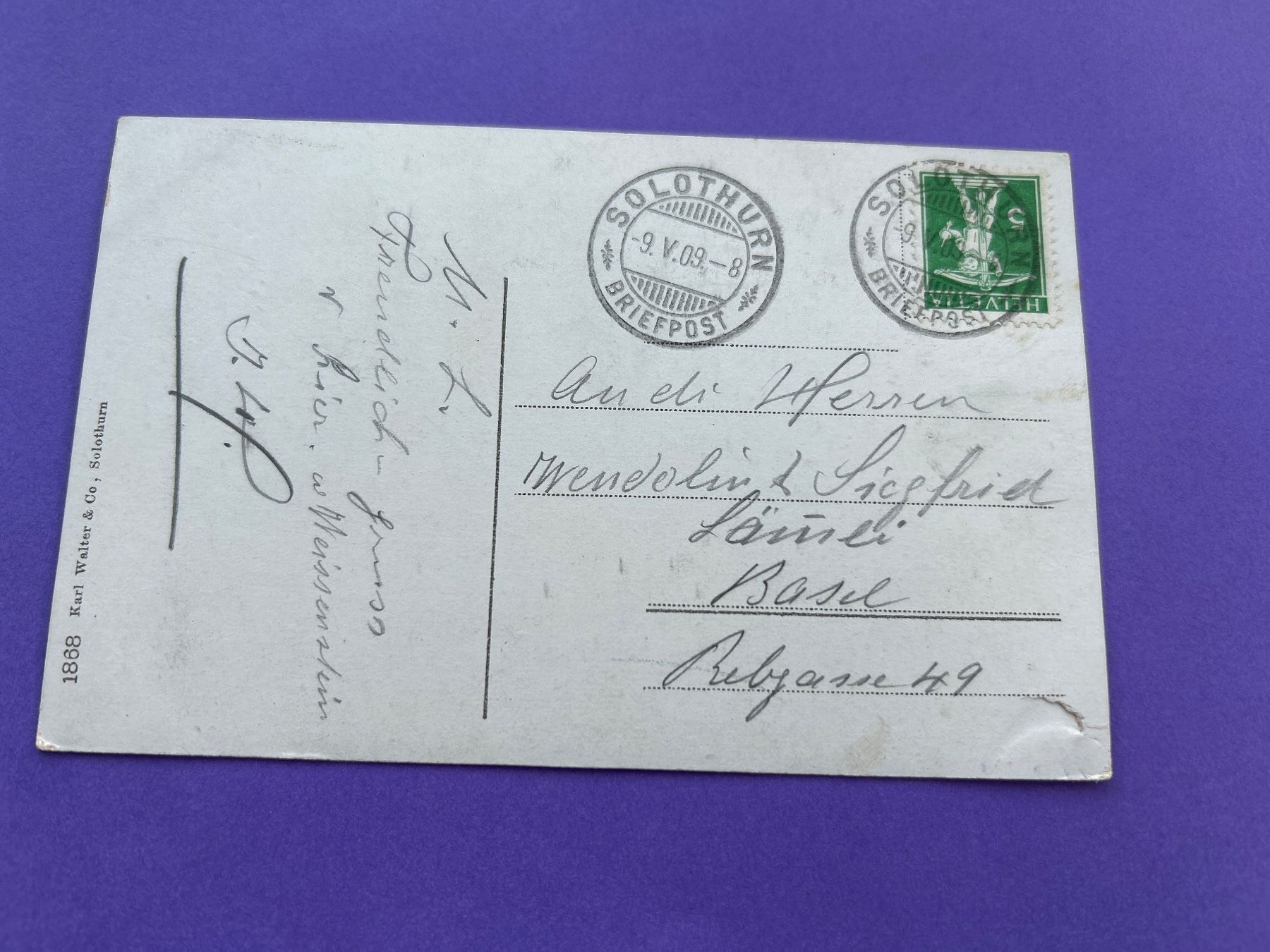Cartoline postali: Ermitage St. Verena bei Solothurn alt 1909 – Usato da Hefenhofen venduto da Bierinder 1