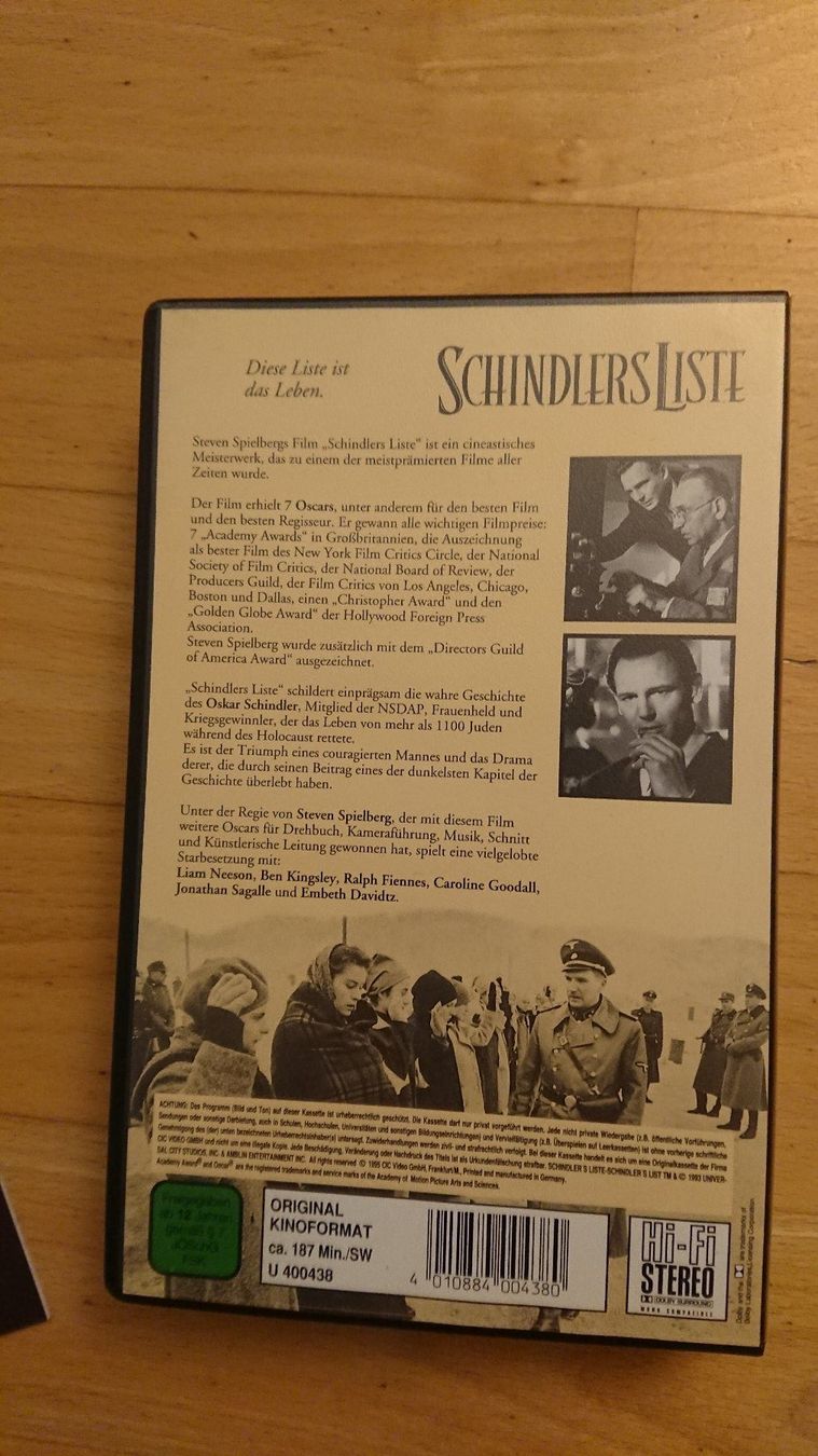Tutti i VHS: Schindlers Liste - VHS – Usato da Egg b. Zürich venduto da orwell1984 1