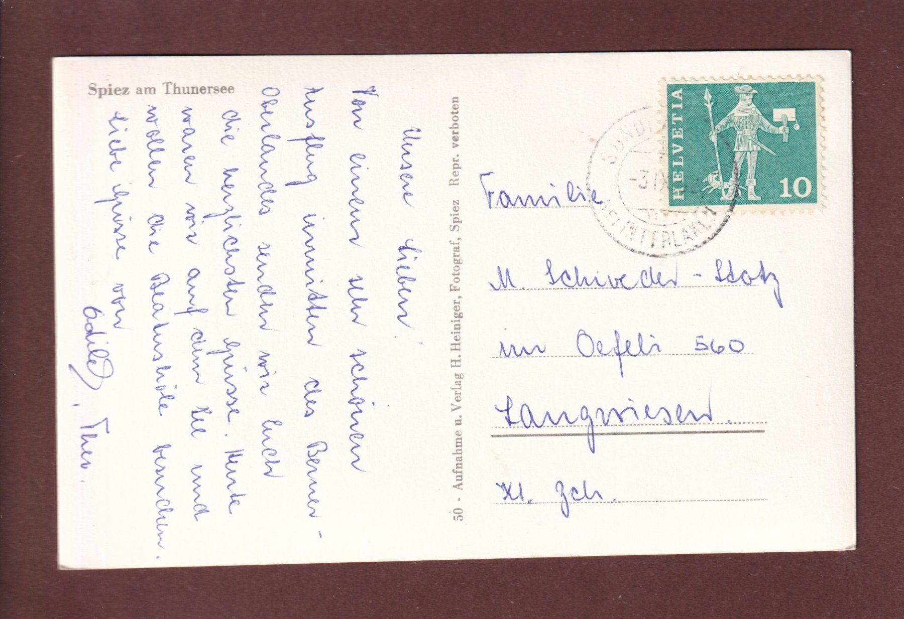 Cartoline postali: SPIEZ - Teilansicht - 1962 – Usato da Pully venduto da nicecards 1