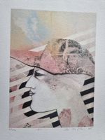 DAME MIT HUT ORIG.GRAFIK SIGNIERT BLATTGRÖSSE 30X21CM