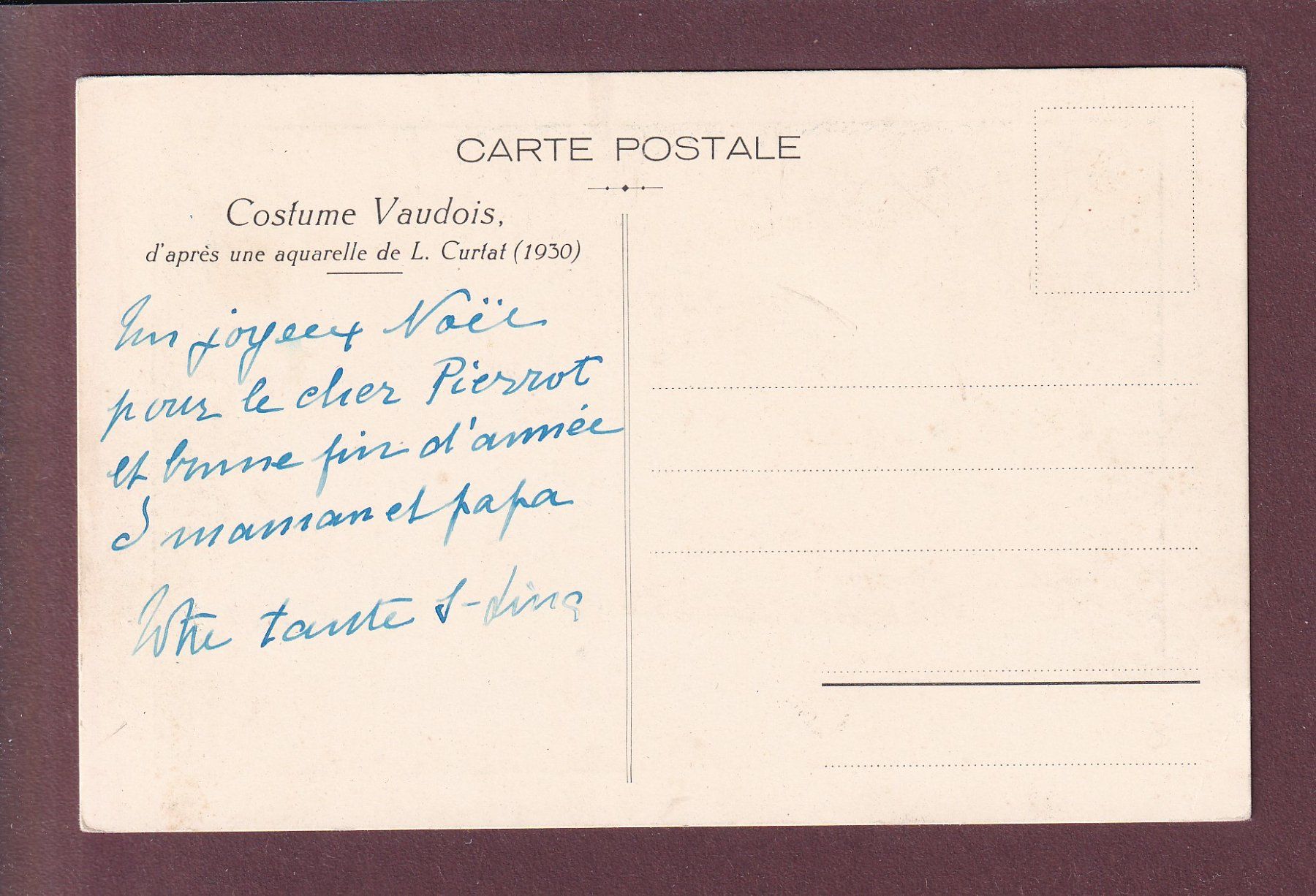 Cartoline postali: VAUD - Costume - L. Curtat // pli d'angle // – Usato da Pully venduto da nicecards 1