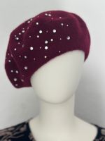❄️☃️❄️...Bordeaux Winter-Beret mit Strass-Steinen, wie  neu!