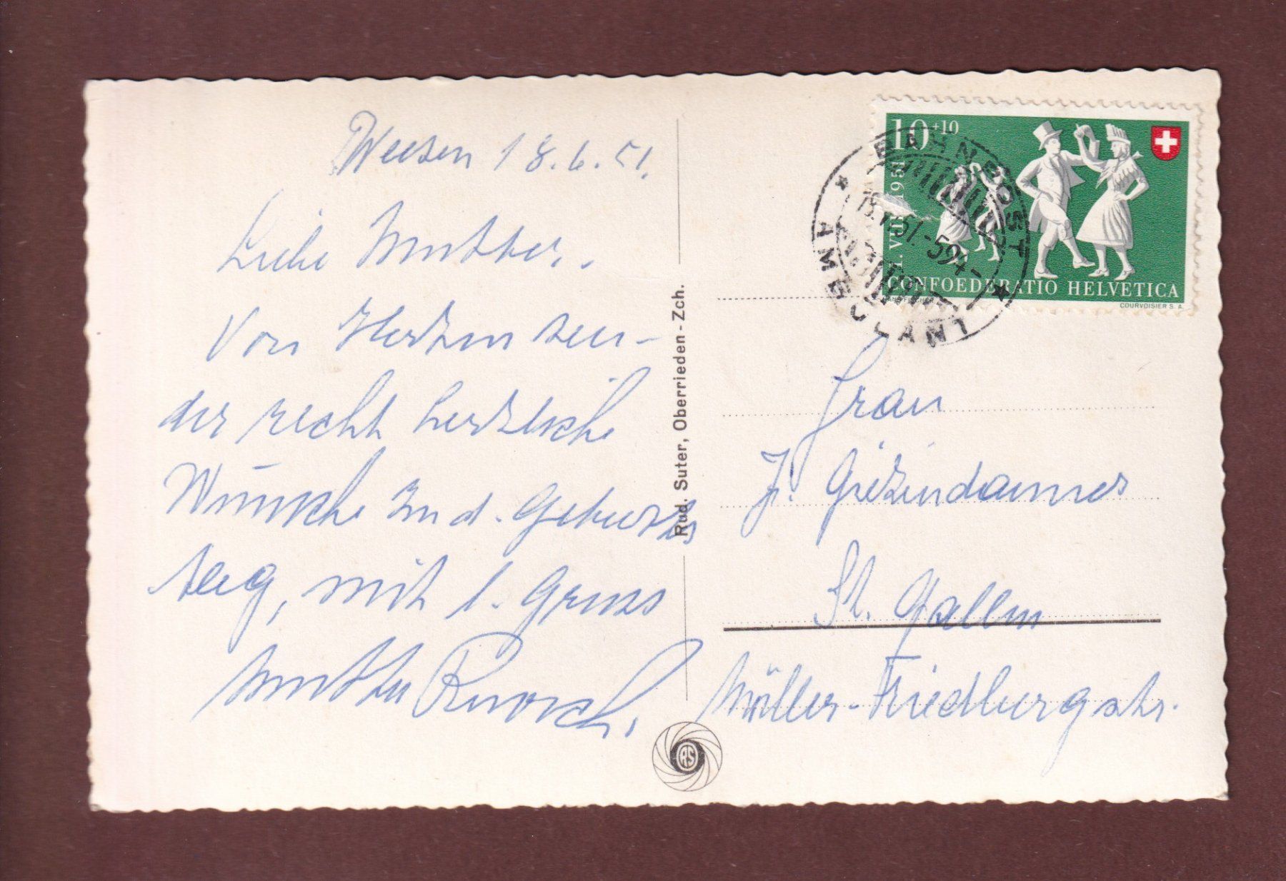 Ansichtskarten: WEESEN - Glarneralpen - 1951 – Gebraucht aus Pully von nicecards-shop 1