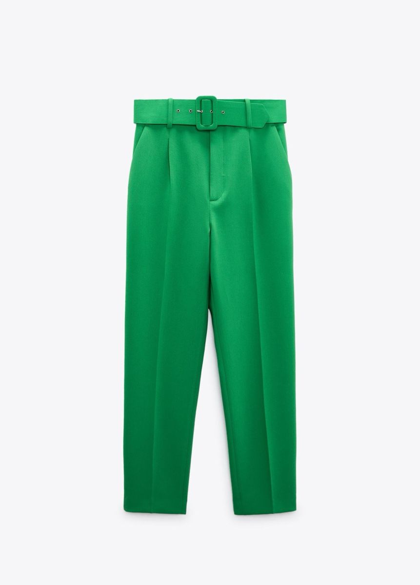 Zara Hosen: Zara Green Trousers with Lined Belt – Neu und originalverpackt aus Basel von 1moonstar