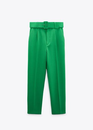Zara Green Trousers with Lined Belt