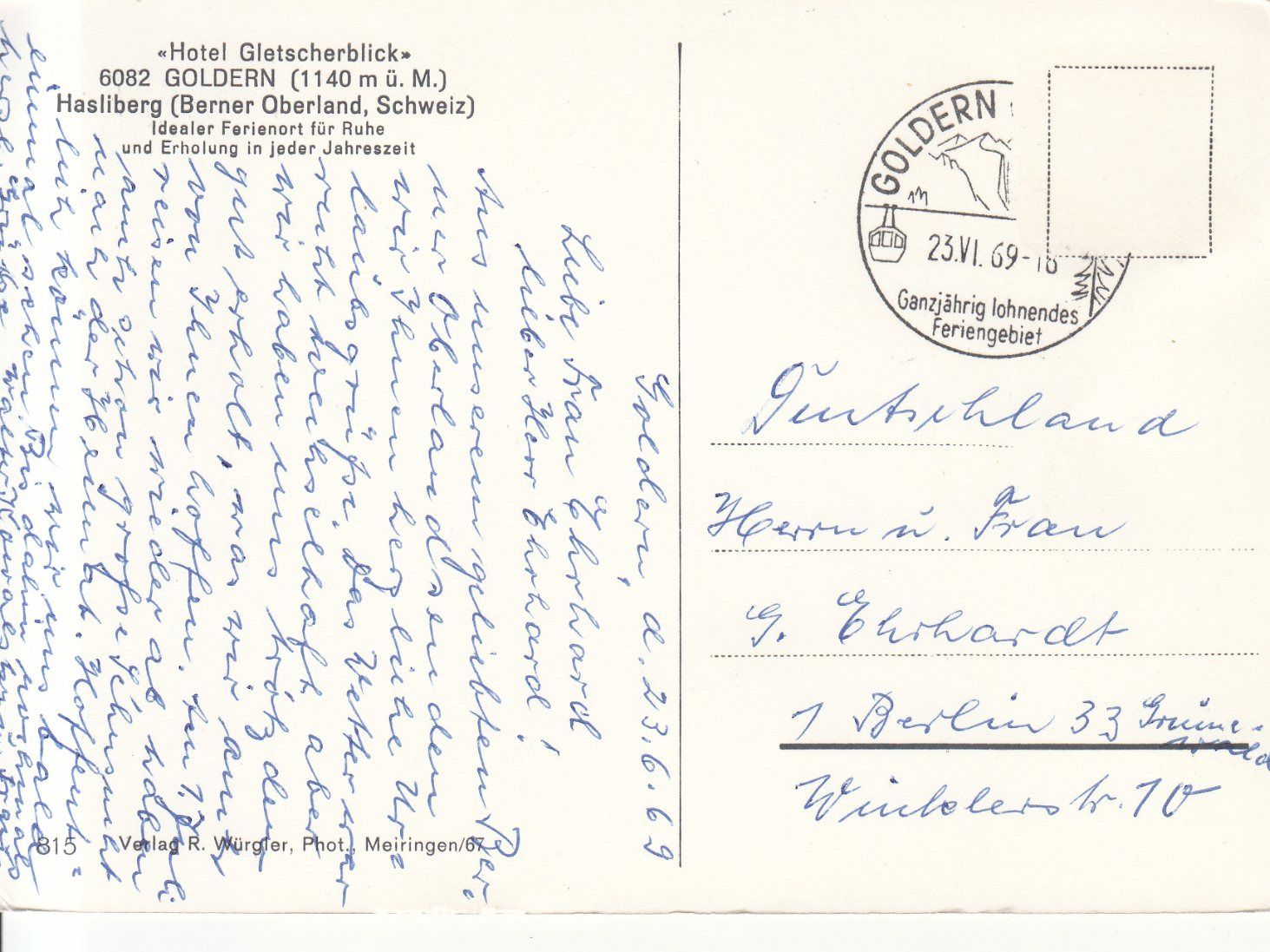 Cartoline postali: Goldern Gletscherblick 1969 – Usato da Bürglen TG venduto da StampGraf 1