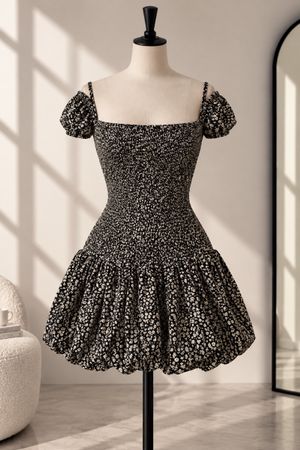 Damen Kleid schwarz geblümt mit Puffärmeln Grösse S neu