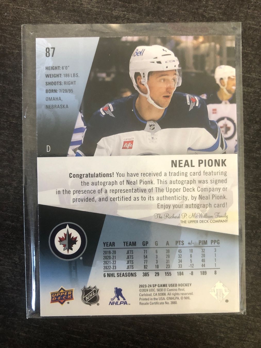 Topps Carte collezionabili: Upper deck Neal Pionk Winnipeg Autogramm – Usato da Wangenried venduto da Garagara 1