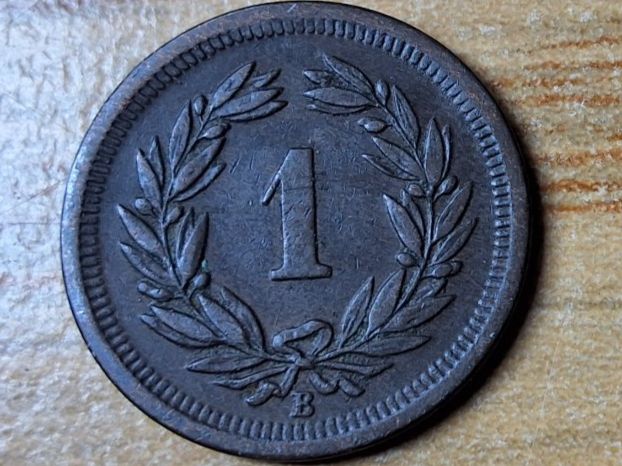 Tutti le monete: 1 Rappen 1877 - SELTEN! – Usato da Münchenstein venduto da purbach1 1