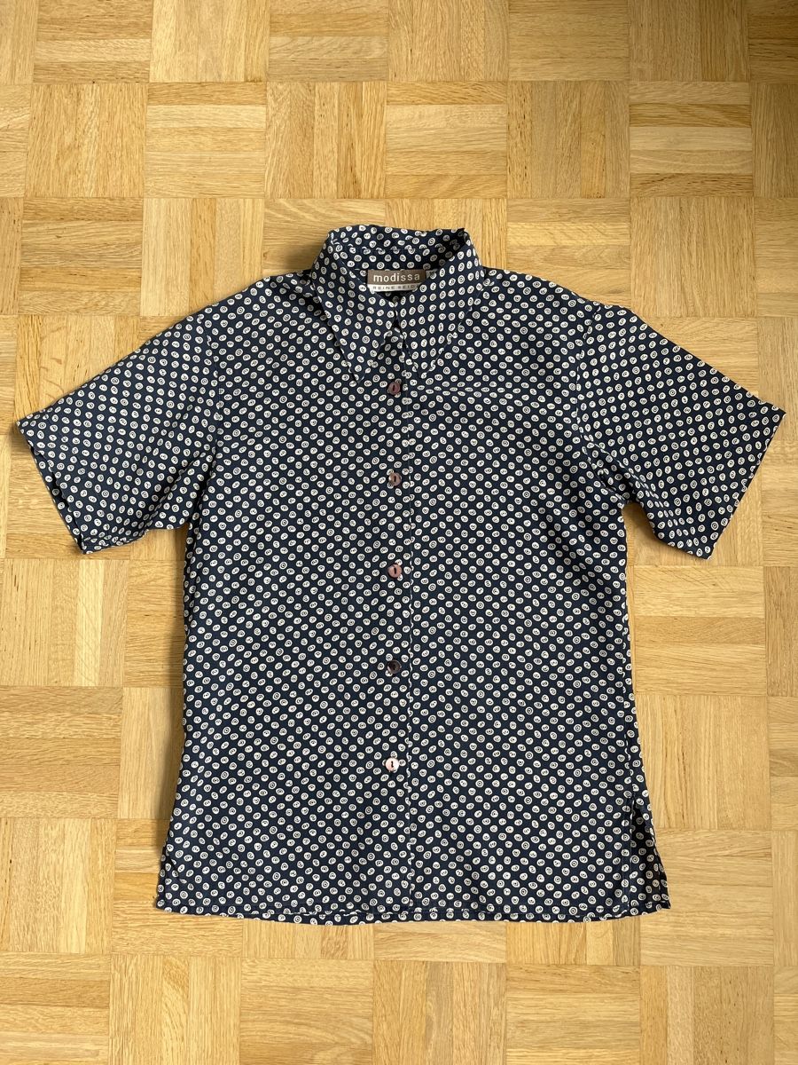 Modissa Blusen: Modissa Seidenbluse, Gr. 36, Kurzarm, Blau-Weiss gemustert – Gebraucht aus Zürich von Kleanthy 3