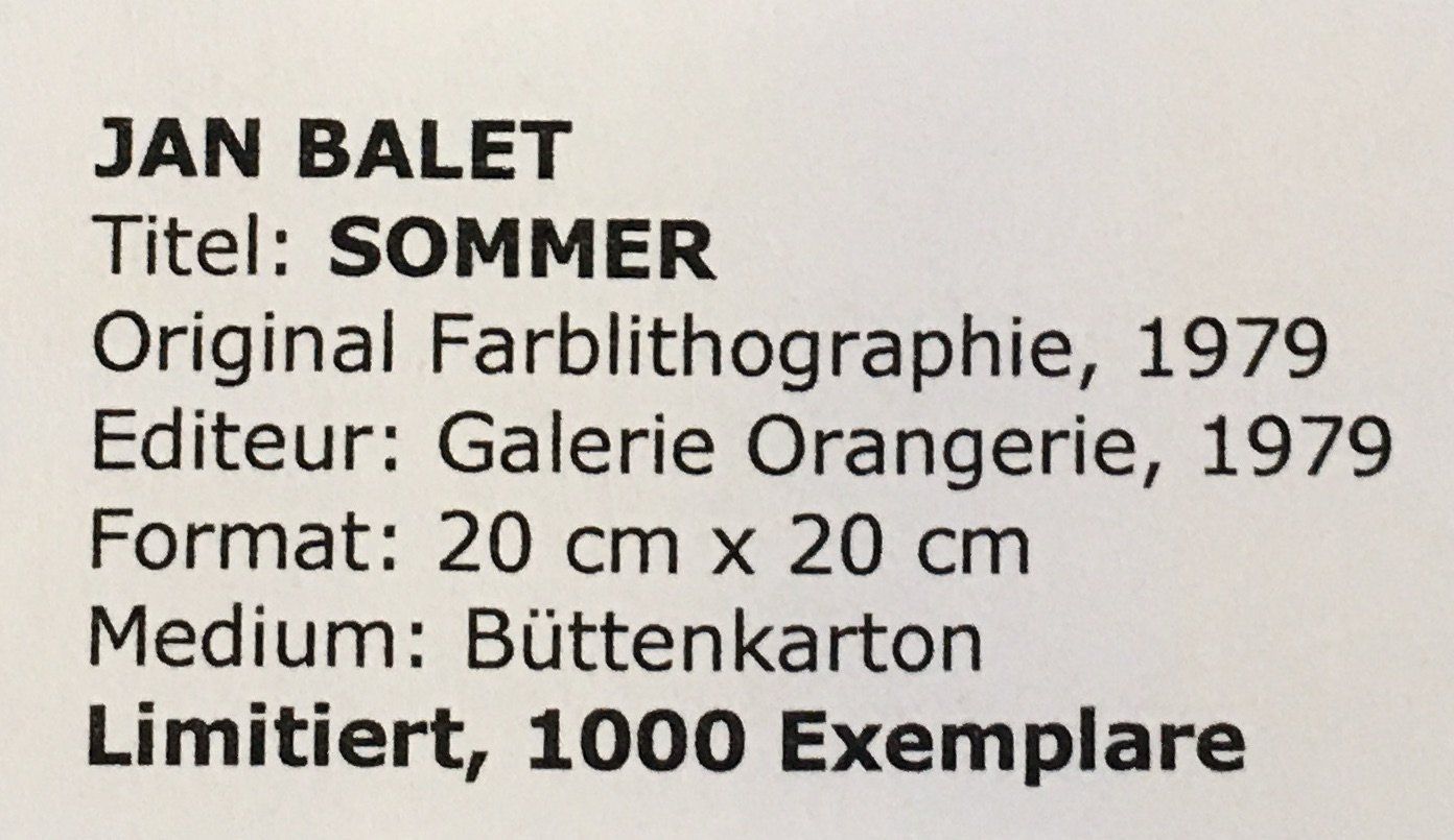 Grafiken & Lithographien: Jan Balet        "Sommer“    Farblithographie – Gebraucht aus Nennigkofen von Sommersonnen 3