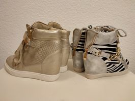2Paare Sneakers high/ Gold-Beige & Silver-Zebra / Damen / 39