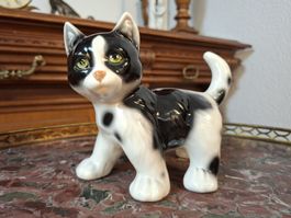 Vintage Porzellan Katze Figur schwarz weiß Kätzchen 