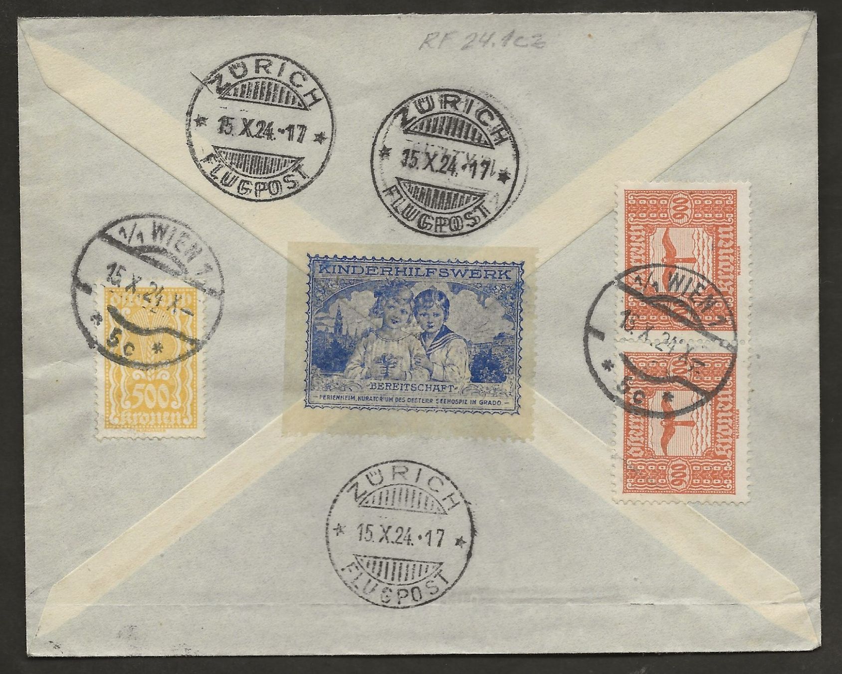 Tutti i francobolli: Flugpost 1924 Wien Zürich Luftpost – Usato da Au ZH venduto da xelagreb01 1