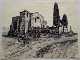 Jacques Jacobi: Église de Bormes FR, Tuschezeichnung 1944