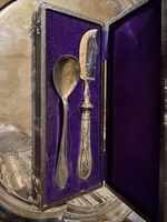 Antikes Butter- & Konfitürenbesteck im Etui  um 1900