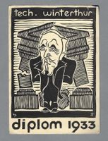 "Tech. Winterthur. Diplom 1933" (ungelaufen; kl. Mgl. Eckb.)