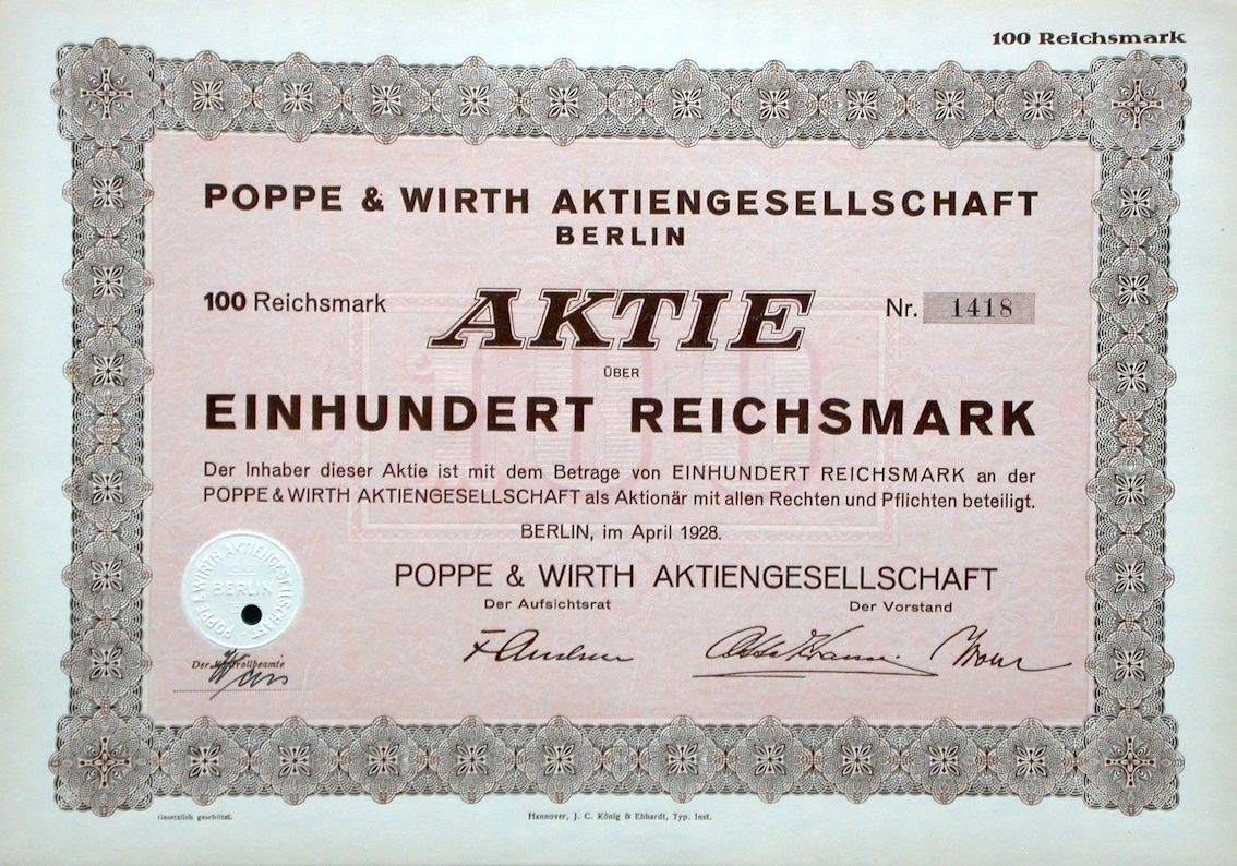 Dokumente: Poppe & Wirth AG Berlin, Berlin - 1928 – Gebraucht aus Solothurn von Sgasche
