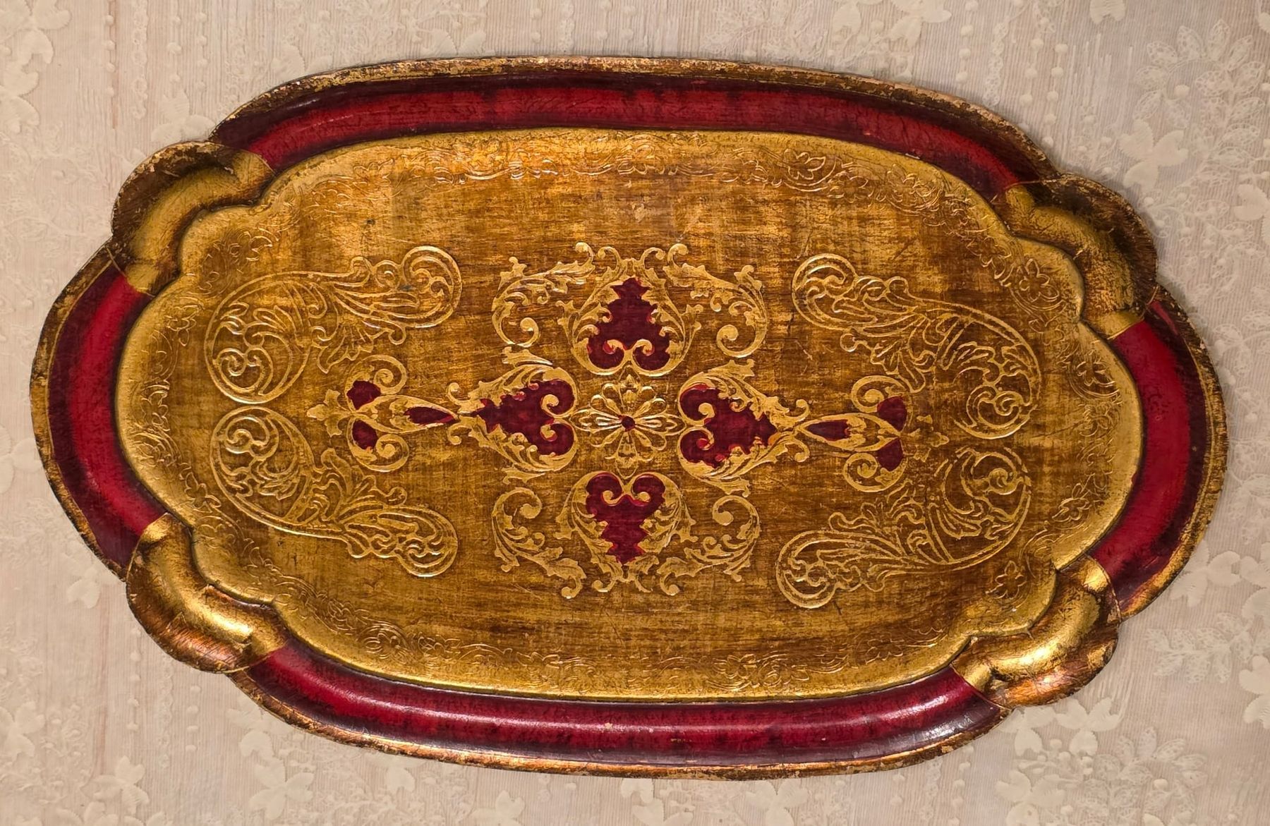 Servierplatten: Serviertablett, Gold, Rot, Vintage Stil – Gebraucht aus Rheinsulz von Dred 1