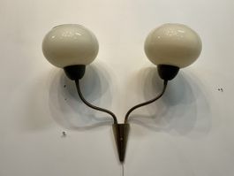 Vintage Jugendstil Schwanenhals Wandlampe Messing Opalglas
