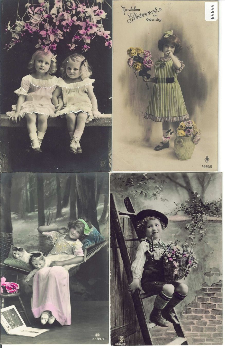 Ansichtskarten: 4 AK - Kleine Mädchen - petites filles – Gebraucht aus Ettingen von Kartenplanet