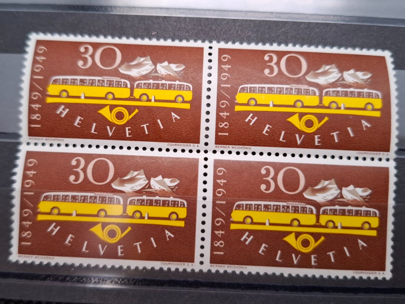 Tutti i francobolli: 100 Jahre eidgenössische Post  -  4er Block ***     /  99 – Nuovo (secondo la descrizione) da Rümlang venduto da coh_87ww